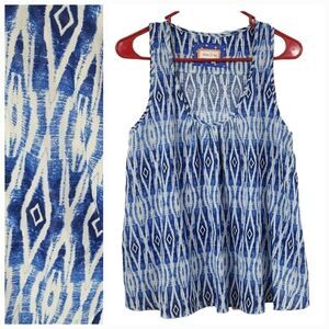 Anthropologie Meadow Rue Merlin Ikat Sleeveless Top Split Back Swing Blue/White